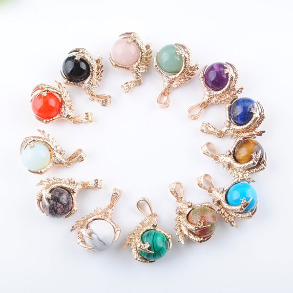 

new arrival natural stone pendants raw gem charm amulet round ball dragon claw crystal reiki chakra bead jewelry bn308, Silver
