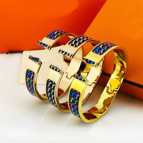 

2022 brand luxury designer bangle bracelets mens womens enamel colorful fashion 18k gold bracelets jewelry gift, Black