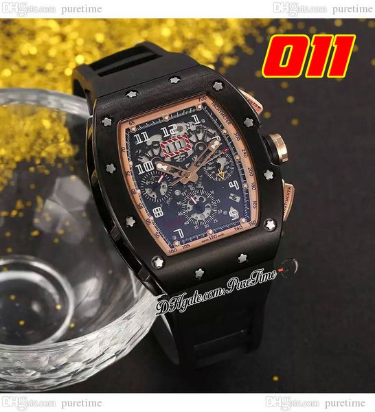 

011 a21j automatic mens watch pvd steel case orange inner skeleton dial big date black rubber strap 8 styles watches puretime a1, Slivery;brown