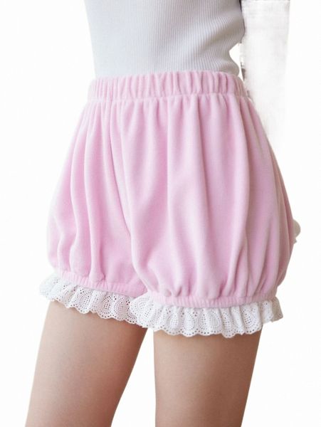 

women's shorts romwe kawaii teddy contrast lace shorts f5kx#, White;black