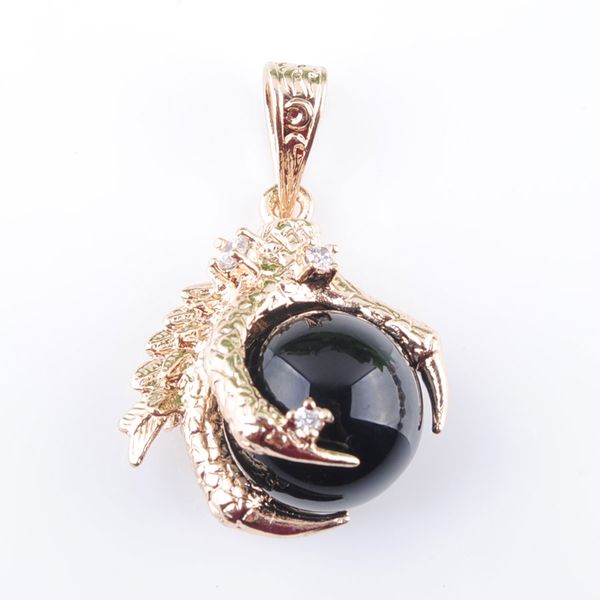 

animal pendants natural stone black agates raw gem charm amulet round ball dragon claw crystal reiki chakra pendants bead jewelry n3091, Silver