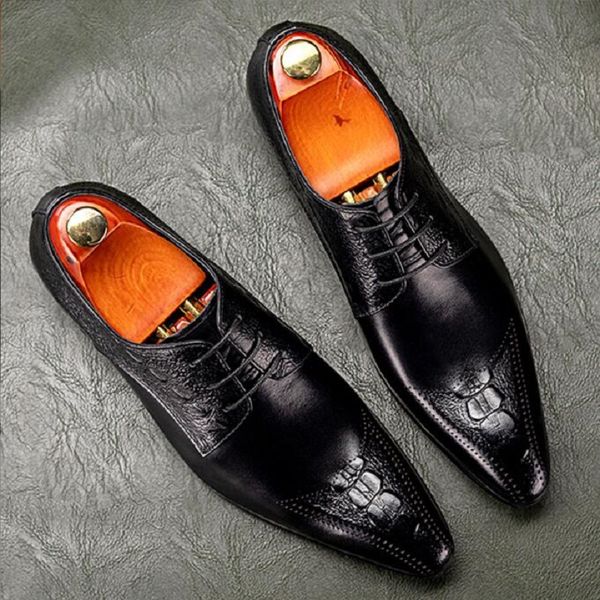 

luxury men leather shoes black crocodile prints pointed toe casual mens dress slip on loafers shoes da62