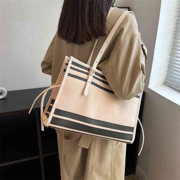 

bags bag new women's 2022 tote bag large capacity design canvas stripe single shoulder underarm purses