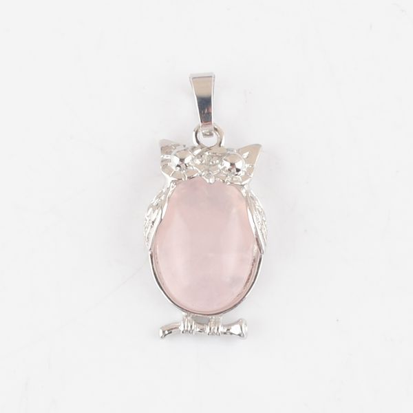 

natural stone rose quartz tiny owl pendants reiki lucky animal cute charm jewelry for women man gift n4672, Silver