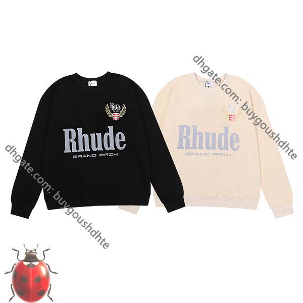 

ear of wheat print rhude sweatshirt men women high qaulity winter autumn rhude hoodiere11, Black