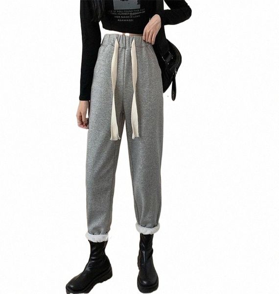 

women's pants & capris women's pants & capris alien kitty plus thick velvet solid women trousers straight wide-leg 2021 winter kor, Black;white