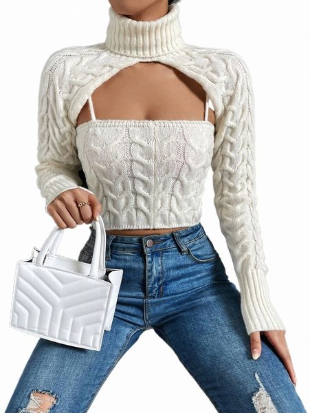

women's sweaters x the future x turtleneck shrug sweater & cable knit r4az#, White;black