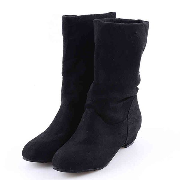 

boots autumn winter women mid calf martin brand fashion female stretch cotton slip on flat shoes woman 220903, Black