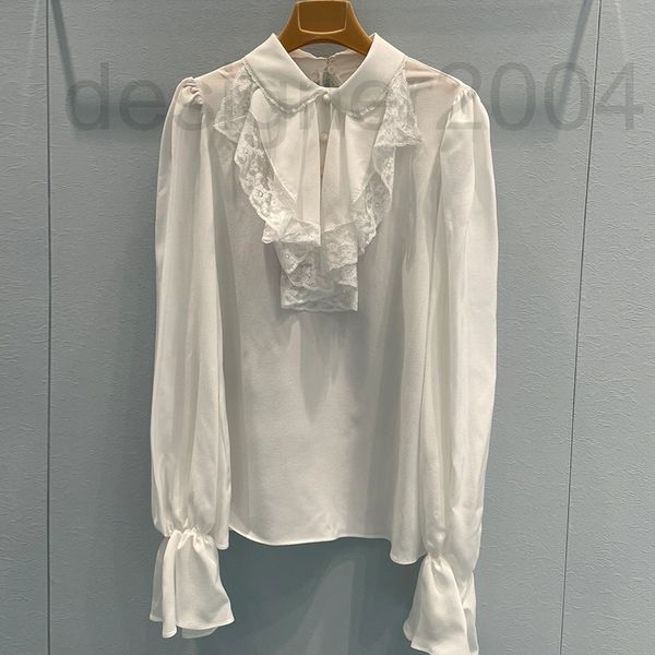 

casual dresses designer miu home white chiffon shirt lace splicing long sleeved flare sleeve women's 2022 early autumn new bn9f, Black;gray