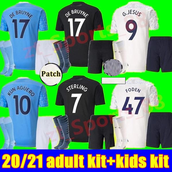 

kids kit 2021 manchester soccer jersey 20 21 g. jesus city sterling ferran de bruyne kun aguero youth football shirts man uniform, Black