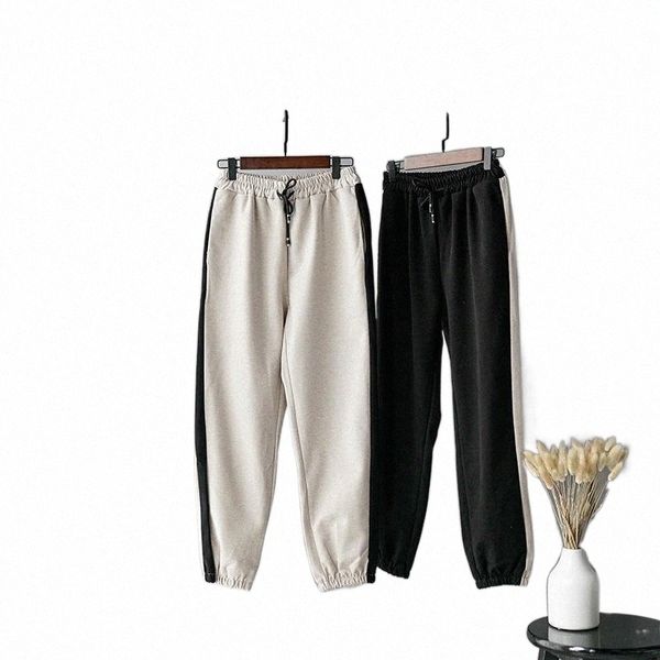 

women's pants & capris women's pants & capris winter women joggers pamts black spliced woolen haren high waist drawstring ankle ba, Black;white