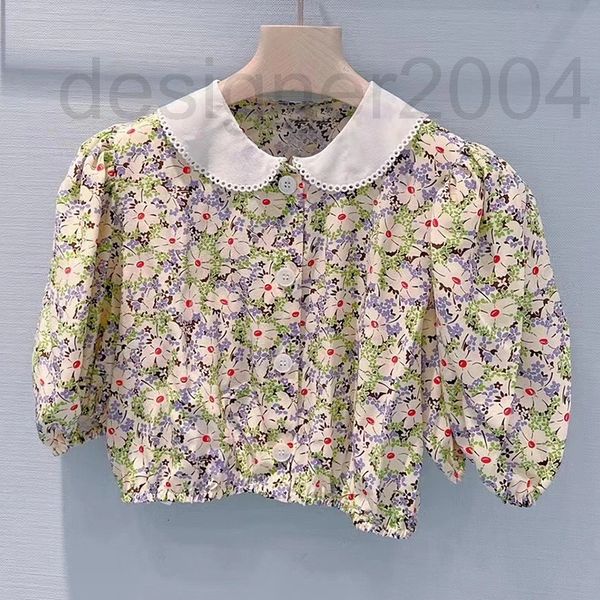 

casual dresses designer miu summer new print shirt short bubble sleeve waist shirt women's sweet baby collar miao yb 53vv, Black;gray