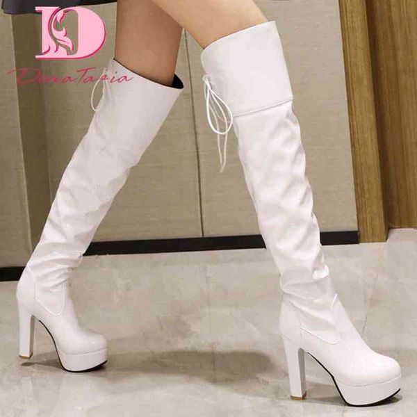 

boots new winter ladies over-knee high boots platform square high heels round toe boots woman fashion solid elegant shoes female 220903, Black