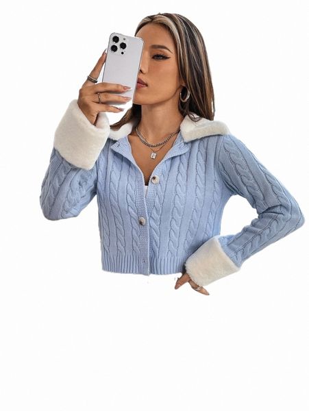 

women's sweaters borg collar cable knit cardigan z1jj#, White;black