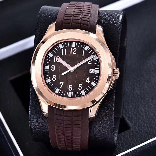 

rose gold mens aaa watch brown rubber strap 40mm pp automatic movement pp watches sapphire ceramic ring waterproof sports wristwatches, Slivery;brown