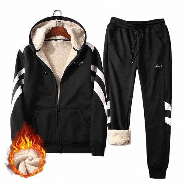 

men's tracksuits men's tracksuits men winter fleece sets mens thick hoodies pants suit man hooded sweatshirt sportswear male hoodi, Gray