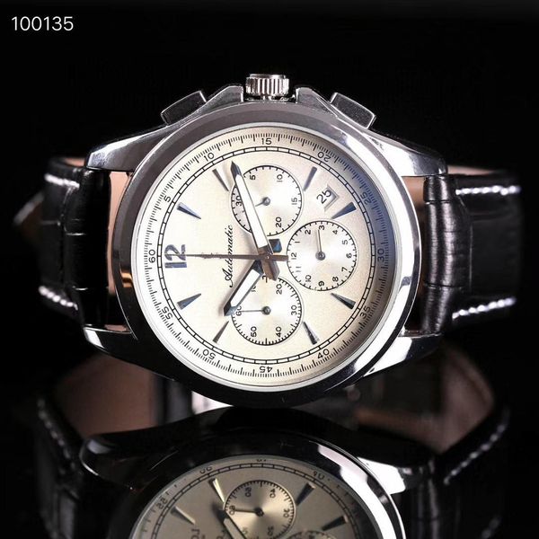 

2022 selling style men's watch three-pin running second display calendar circular dial belt stainless steel bezel, Slivery;brown