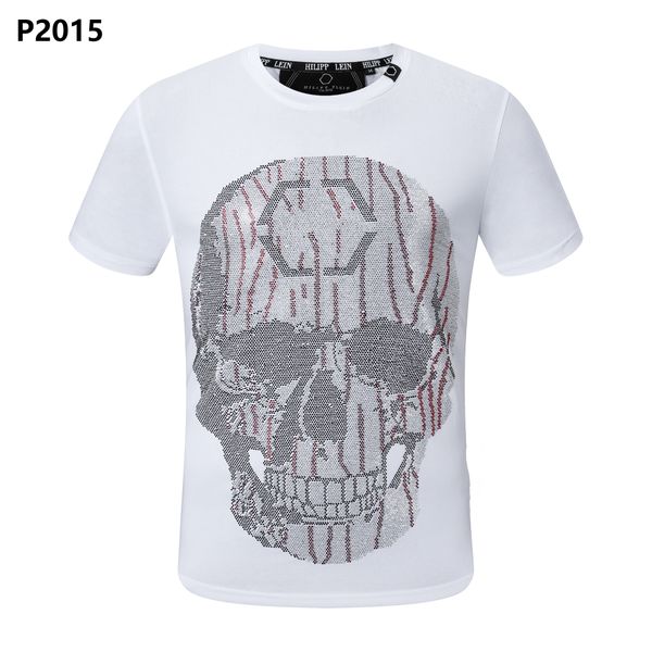

pp fashion men's designer tee slim fit casual rhinestone round neck shirt tee skulls print streetwear collar polos m-xxxl p625, White;black