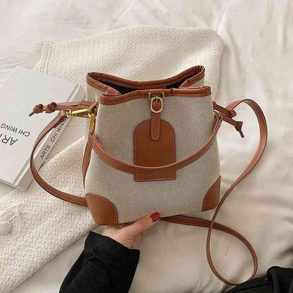 

messenger bags bag female new portable bucket bag trend canvas contrast texture messenger handbags