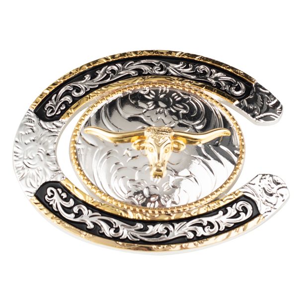 

gold cowhead pattern alloy belt buckle western cowboy fashion belt accessories, Slivery;black