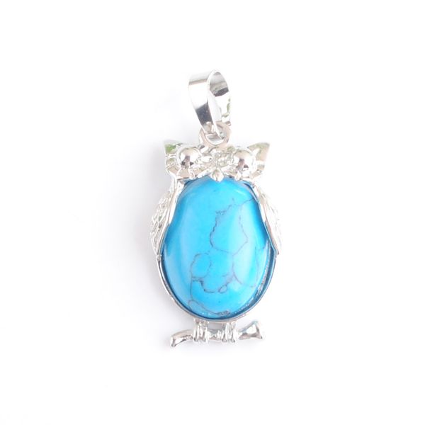 

natural stone blue turquoise tiny owl pendants reiki lucky animal cute charm jewelry for women man gift n4677, Silver