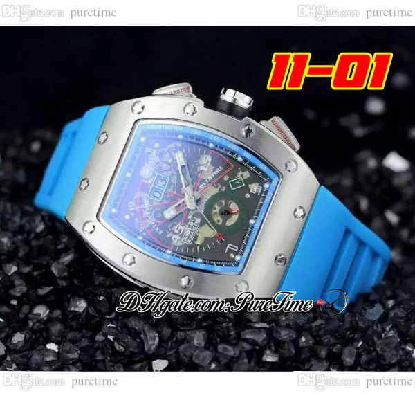 

2022 11-01 a21j automatic mens watch steel case skeleton dial big date blue rubber strap 6 styles watches puretime d4, Slivery;brown