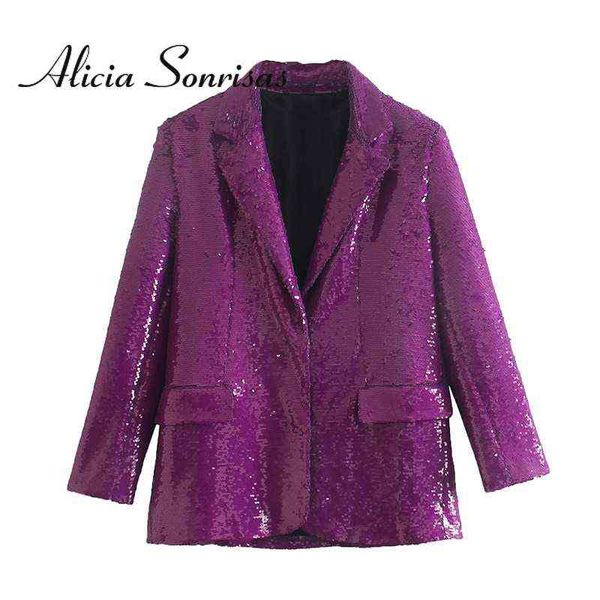 

women's down parkas 2022 spring women fashionable retro sequins loose purple casual blazers street hipster long sleeve pocket suit coll, Black