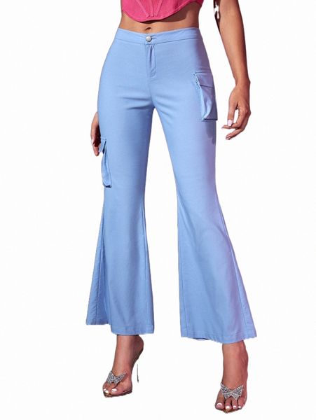 

women's pants & capris bae solid pocket side flare leg pants q1os#, Black;white
