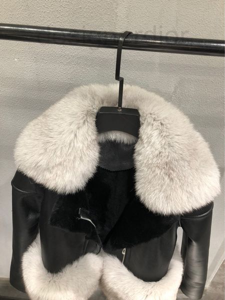 

women's jackets designer family f 2022 winter new high-end ins style sheep fur integrated leather lapel long sleeve coat, Black;brown