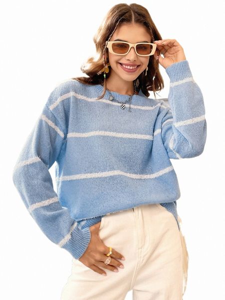 

women's sweaters mod stripe pattern drop shoulder sweater 61it#, White;black