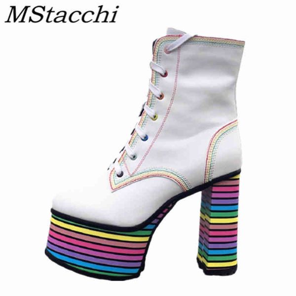 

boots mstapchi fashion women mid calf raw heel lace up round nose platform anti slip shoes high botas mujer 2022 220903, Black