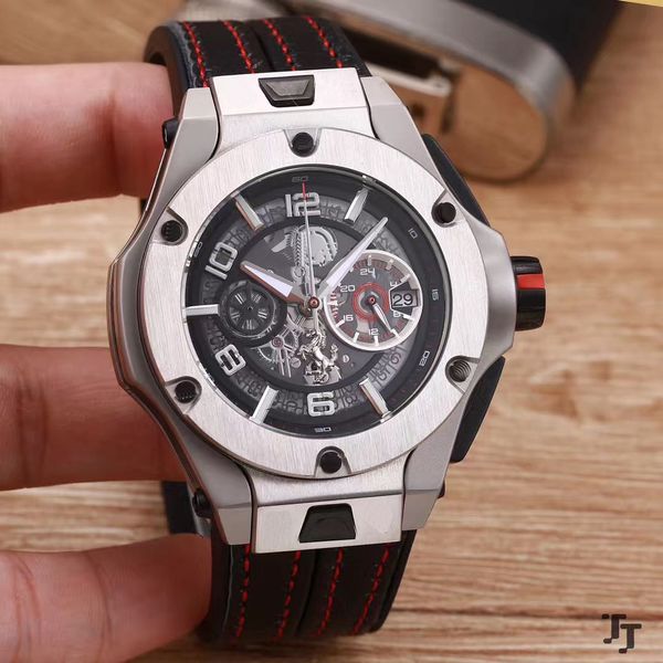 

men watch leather brown luminous quartz chronograph sport, Slivery;brown