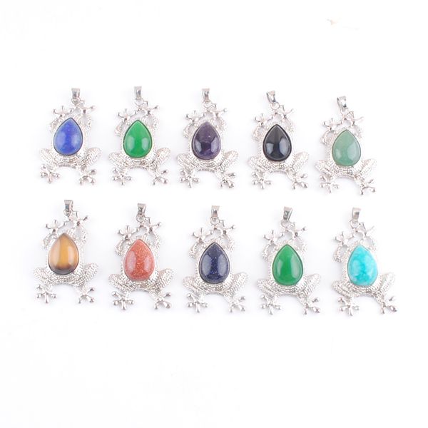 

green jade amethyst natural gemstone pendants animal frog shape charm fit necklaces wate drop stone beads agate bn496, Silver