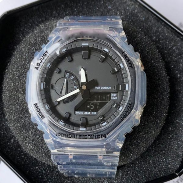 

new 2100 dual display dial men's sports watch multifunctional waterproof military quartz watch automatic led light boy gift shockproof, Slivery;brown