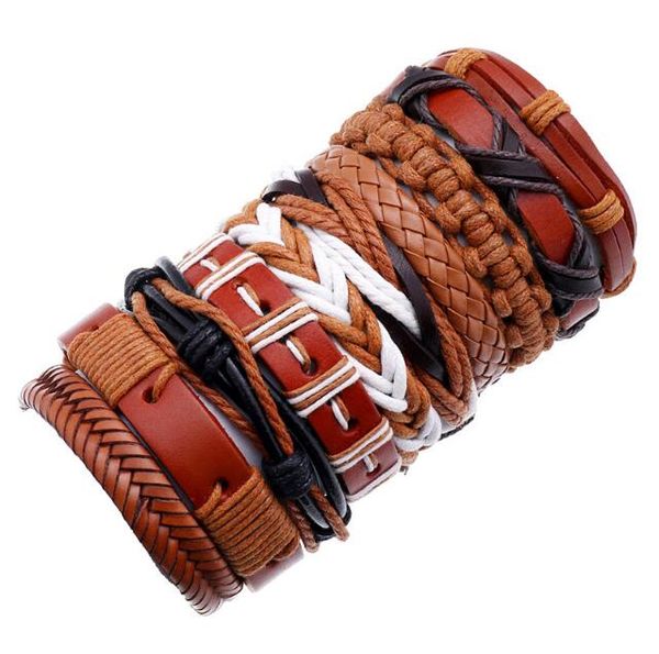 

men woman cowhide bracelet diy beaded strands hand knitting hip hop combination suit bracelet 10styles/1set, Black