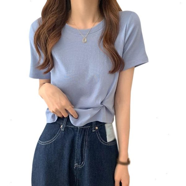 

women solid irregular t shirt korean short sleeve o-neck casual female, White