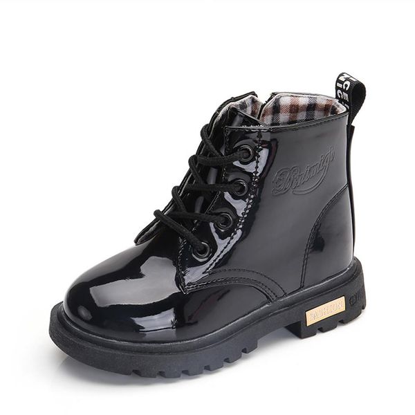 

new arrival children martin leather boots british style boy girl motorcycle kids shoes autumn winter plush snow 07a 94205y, Black;grey