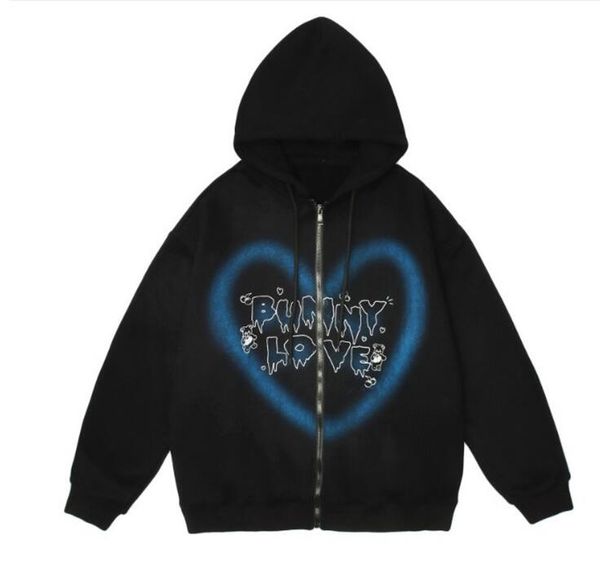 

brand new men's hoodies cardigans zipper vintage casual printed love heart stlye fashion rock men long-sleeved zip hoodie women jacket, Black