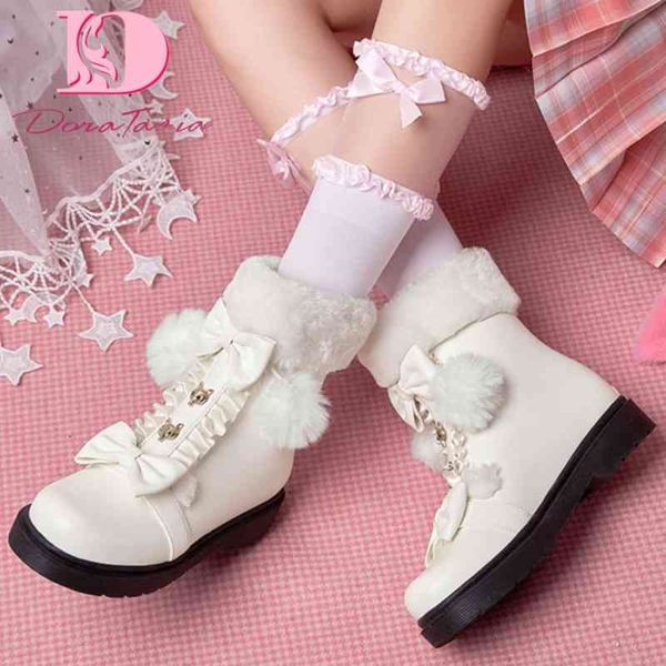 

boots doratasia 2021 winter warm plush artificial fur ankle boots women platform low heels girls boots goth sweet cute school shoes 220903, Black