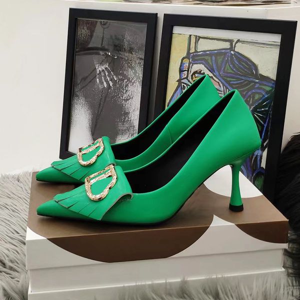 

women's luxury formal shoes metal buckle decorative high heels pointed tassels red green fashion designer banquet wedding party shoes 8, Black