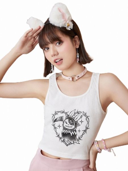 

women's tanks & camis romwe kawaii cartoon graphic tank 80k6#, White