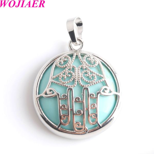 

fatima natural stone rose quartzs lava pendant round cabochon amulet for jewelry making diy necklace size 28mm bw901, Silver