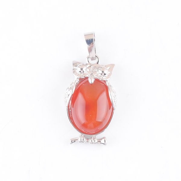 

natural stone red agate tiny owl pendants reiki lucky animal cute charm jewelry for women man gift n4666, Silver