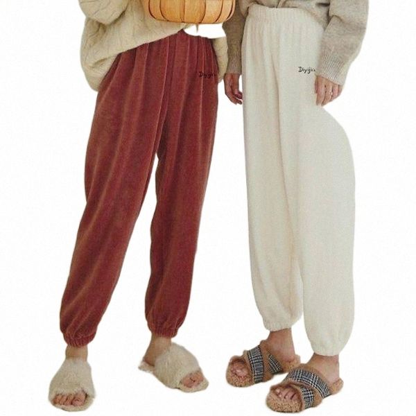 

women's pants & capris women's pants & capris winter warm women leisure home coral fleece plus velvet high waist soft student lazy, Black;white