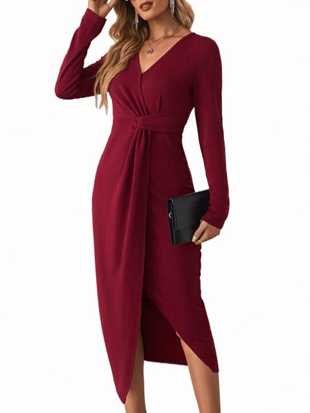 

casual dresses surplice neck wrap hem dress 2022 new f9w1#, Black;gray