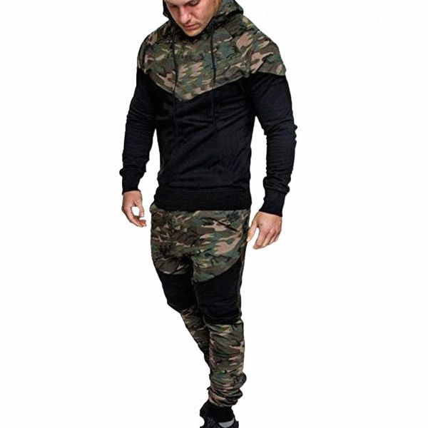 

men's tracksuits men's tracksuits men's autumn and winter two piece suit fashion camouflage stitching hooded sweater trouser, Gray