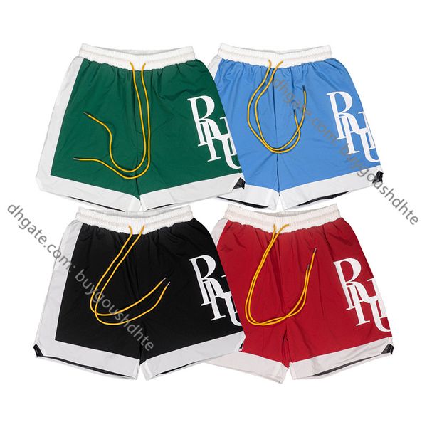 

rhude 22ss new color-blocking large shorts summer men's border color-blocking casual shorts drawstring fishnet sweatpants rd22, White;black