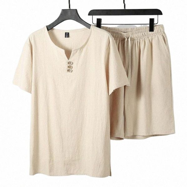 

men's tracksuits men's tracksuits summer cotton and linen chinese style casual fashion men clothing retro short-sleeved t-shirt su, Gray