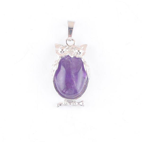 

natural stone amethyst tiny owl pendants reiki lucky animal cute charm jewelry for women man gift n4661, Silver