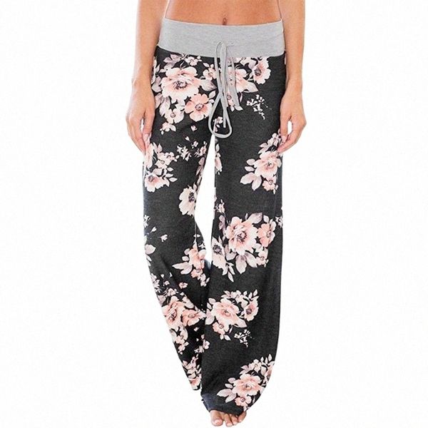 

women's pants & capris jaycosin women pants floral prints drawstring wide leg leggings full length loose stacked sweatpants pantalon fe, Black;white